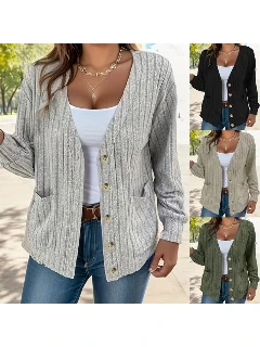 V-neck loose long-sleeved cardigan