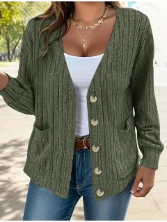 V-neck loose long-sleeved cardigan